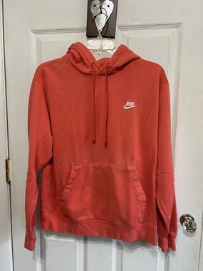 Nike Coral Red Pullover Hoodie with White Swoosh